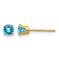 14K 4mm Yellow Gold Round December Blue Topaz Post Earrings view 1
