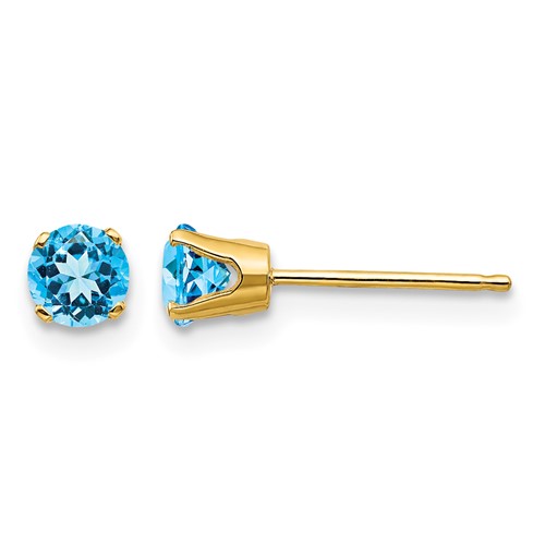14K 4mm Yellow Gold Round December Blue Topaz Post Earrings