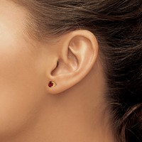 14K 5mm Yellow Gold Round Garnet Earrings - January view 3
