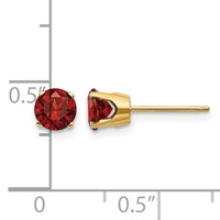 14K 5mm Yellow Gold Round Garnet Earrings - January view 4