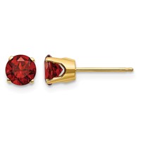 14K 5mm Yellow Gold Round Garnet Earrings - January view 1