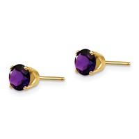 14K 5mm Yellow Gold Round Amethyst Earrings - February view 2