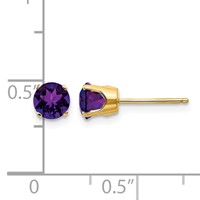 14K 5mm Yellow Gold Round Amethyst Earrings - February view 4