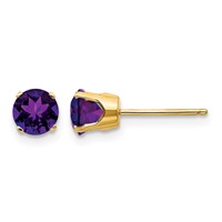 14K 5mm Yellow Gold Round Amethyst Earrings - February view 1
