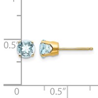 14K 5mm Yellow Gold Round Aquamarine Earrings - March view 4