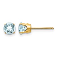14K 5mm Yellow Gold Round Aquamarine Earrings - March view 1