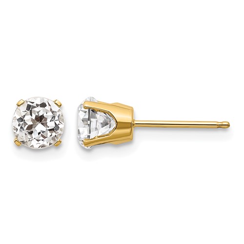 14K 5mm Yellow Gold Round White Topaz Earrings - April