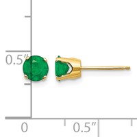 14K 5mm Round Natural Emerald Earrings - May view 4