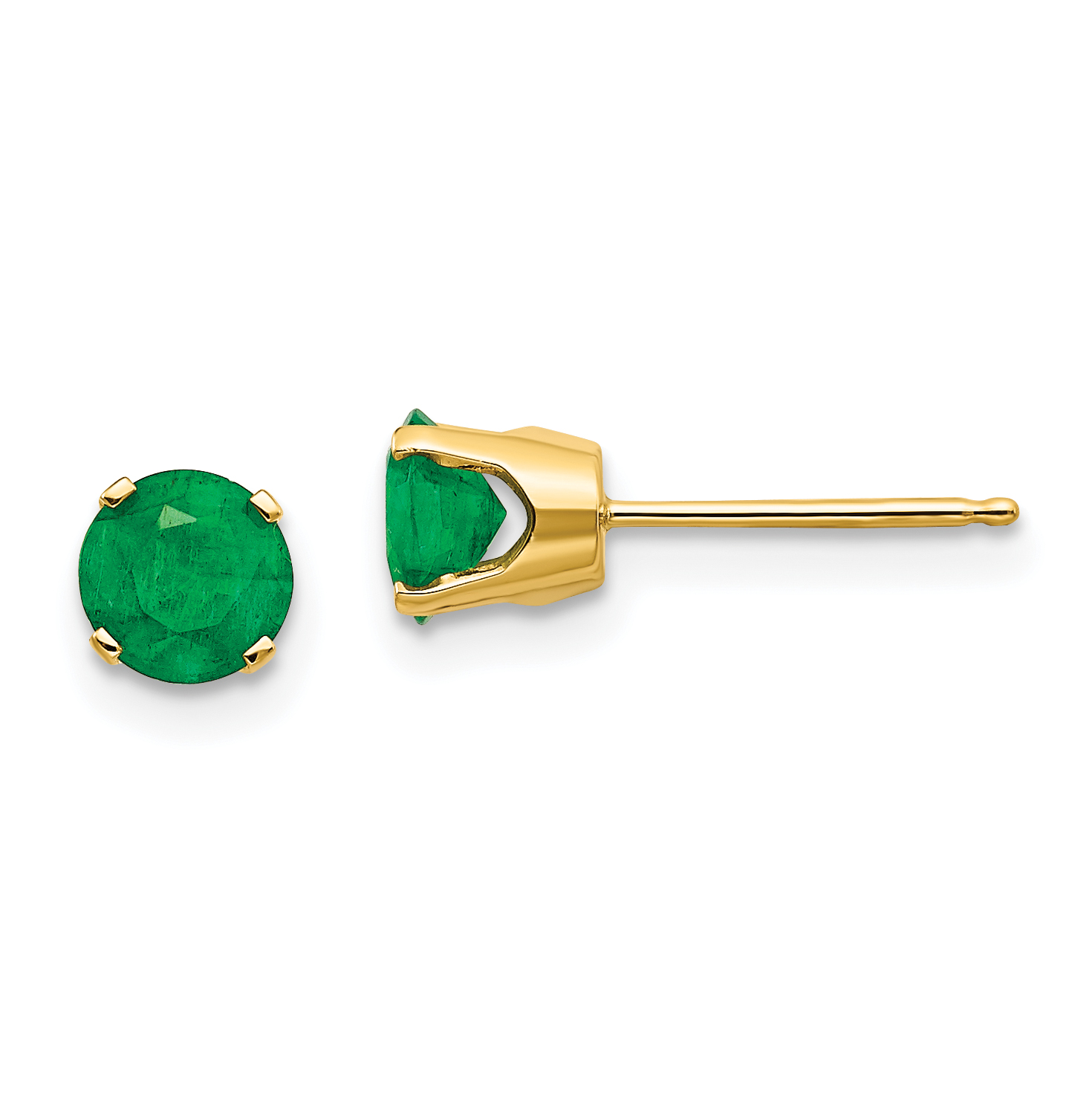 14k 5mm Natural Emerald Earrings - May (XBE65)