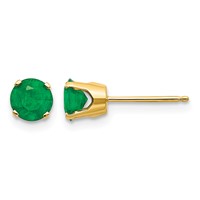 14K 5mm Round Natural Emerald Earrings - May view 1