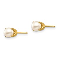 14K 5mm Yellow Gold Round Freshwater Cultured Pearl Earrings - June view 2