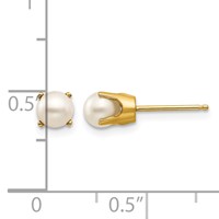 14K 5mm Yellow Gold Round Freshwater Cultured Pearl Earrings - June view 4