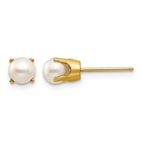 14K 5mm Yellow Gold Round Freshwater Cultured Pearl Earrings - June view 1
