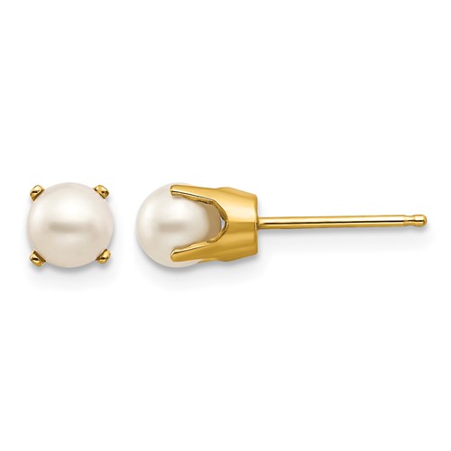 14K 5mm Yellow Gold Round Freshwater Cultured Pearl Earrings - June