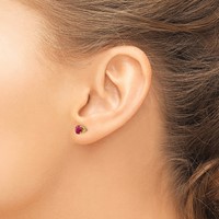 14K 5mm Yellow Gold Round Ruby Earrings - July view 3