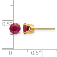 14K 5mm Yellow Gold Round Ruby Earrings - July view 4