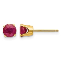 14K 5mm Yellow Gold Round Ruby Earrings - July view 1