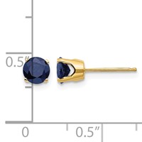 14K 5mm Yellow Gold Round Natural Sapphire Earrings - September view 4