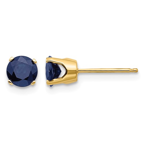 14K 5mm Yellow Gold Round Natural Sapphire Earrings - September