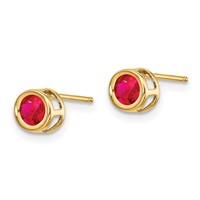 14K 4mm Yellow Gold Round Bezel July Ruby Post Earrings view 2