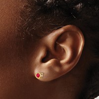 14K 4mm Yellow Gold Round Bezel July Ruby Post Earrings view 3
