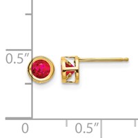 14K 4mm Yellow Gold Round Bezel July Ruby Post Earrings view 4