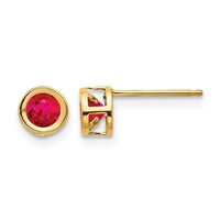 14K 4mm Yellow Gold Round Bezel July Ruby Post Earrings view 1