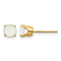 14K 5mm Yellow Gold Round Opal Earrings - October view 1