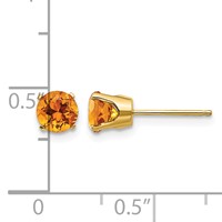 14K 5mm Yellow Gold Round Citrine Earrings - November view 4