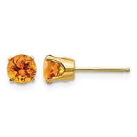 14K 5mm Yellow Gold Round Citrine Earrings - November view 1