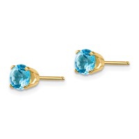 14K 5mm Yellow Gold Round Blue Topaz Earrings - December view 2