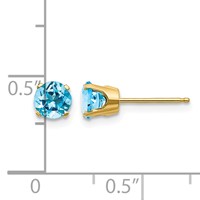14K 5mm Yellow Gold Round Blue Topaz Earrings - December view 4