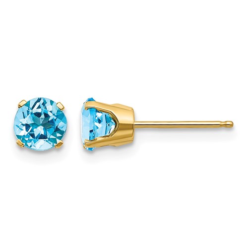 14k 5mm Round Blue Topaz Earrings - December