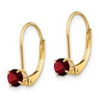 14K 4mm Yellow Gold Round January Garnet Leverback Earrings view 2