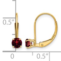 14K 4mm Yellow Gold Round January Garnet Leverback Earrings view 4