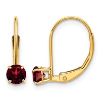 14K 4mm Yellow Gold Round January Garnet Leverback Earrings view 1