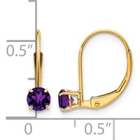 14K 4mm Yellow Gold Round February Amethyst Leverback Earrings view 4
