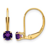 14K 4mm Yellow Gold Round February Amethyst Leverback Earrings view 1