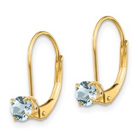 14K 4mm Yellow Gold Round March Aquamarine Leverback Earrings view 2