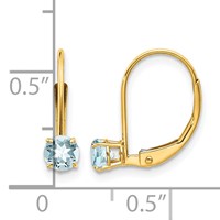 14K 4mm Yellow Gold Round March Aquamarine Leverback Earrings view 4