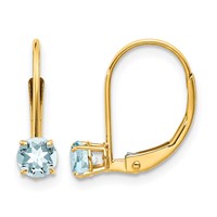 14K 4mm Yellow Gold Round March Aquamarine Leverback Earrings view 1