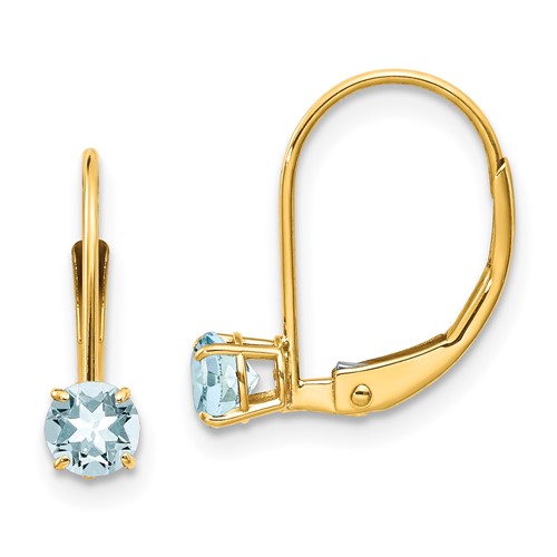 14k 4mm Round March/Aquamarine Leverback Earrings
