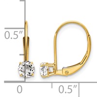 14K 4mm Yellow Gold Round April White Topaz Leverback Earrings view 4