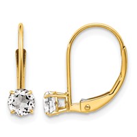 14K 4mm Yellow Gold Round April White Topaz Leverback Earrings view 1