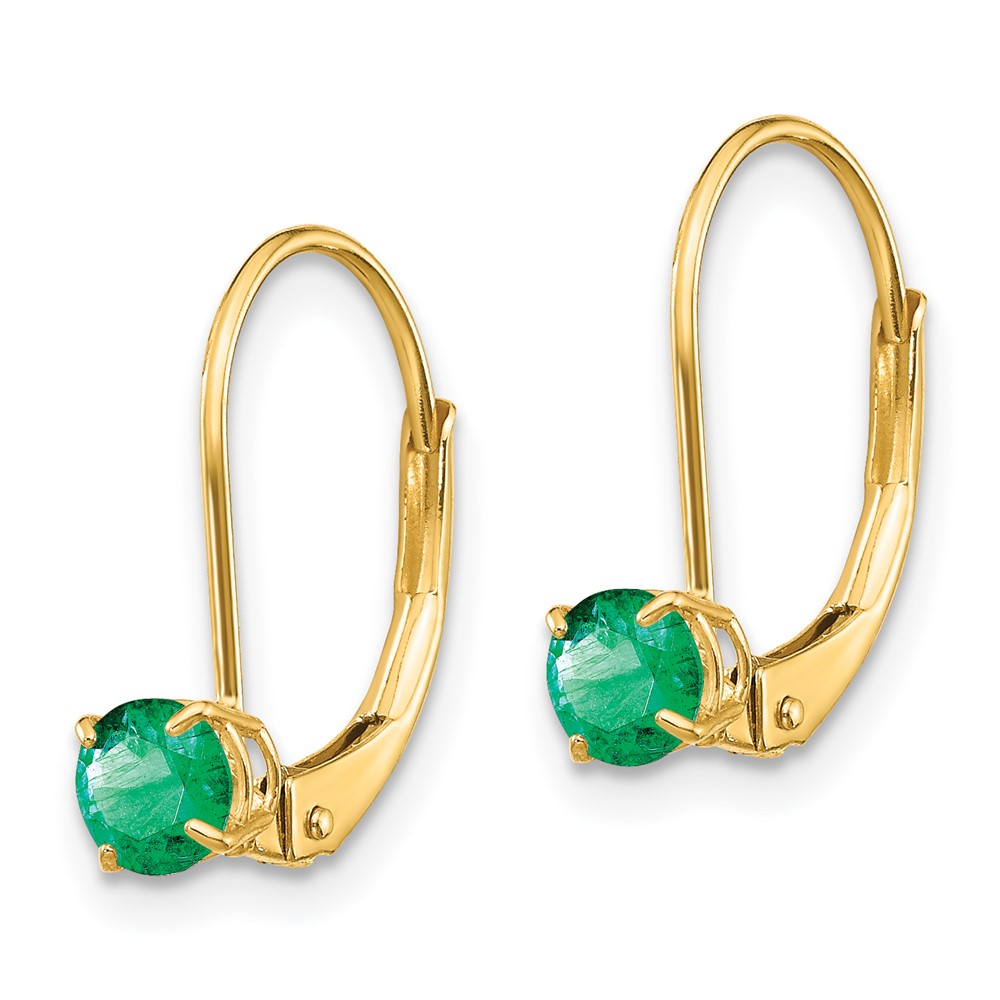14k 4mm Round May/Emerald Leverback Earrings (XBE77)