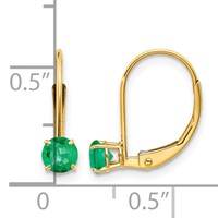 14K 4mm Yellow Gold Round May Emerald Leverback Earrings view 4
