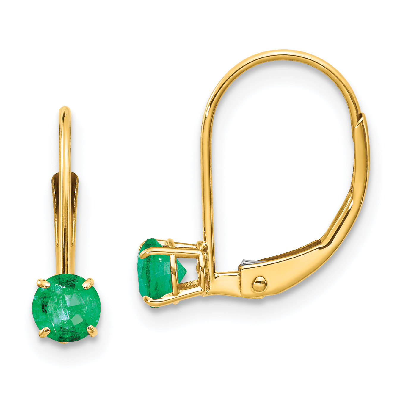14k 4mm Round May/Emerald Leverback Earrings (XBE77)