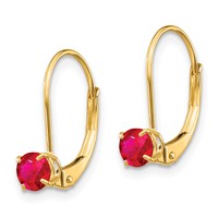 14K 4mm Yellow Gold Round July Ruby Leverback Earrings view 2