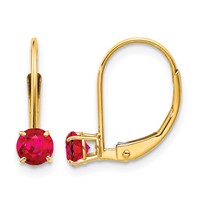 14K 4mm Yellow Gold Round July Ruby Leverback Earrings view 1
