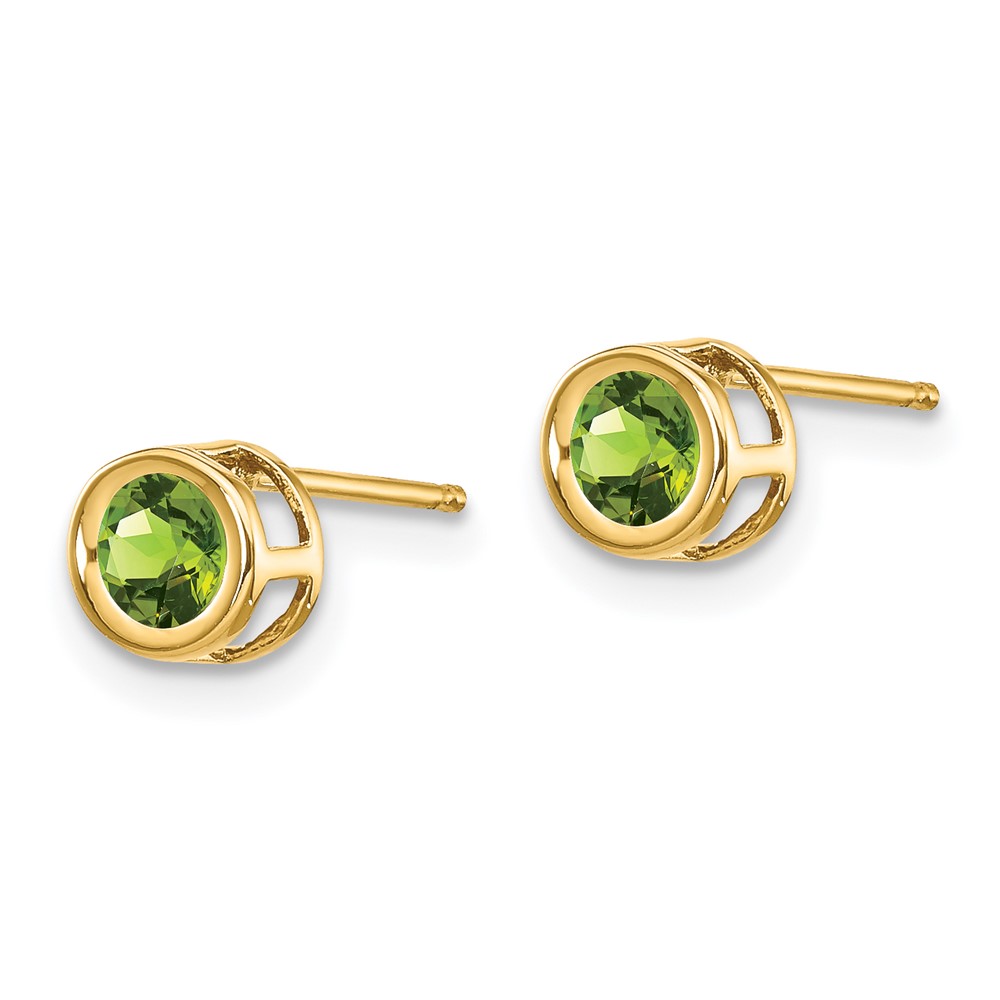 14k 4mm Bezel August/Peridot Post Earrings (XBE8)